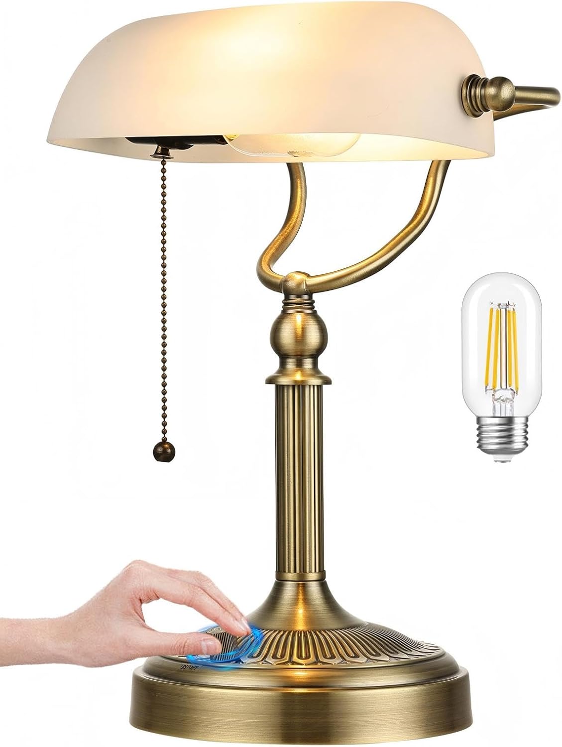 Newrays White Matted Glass Bankers Desk Lamp for Home Office