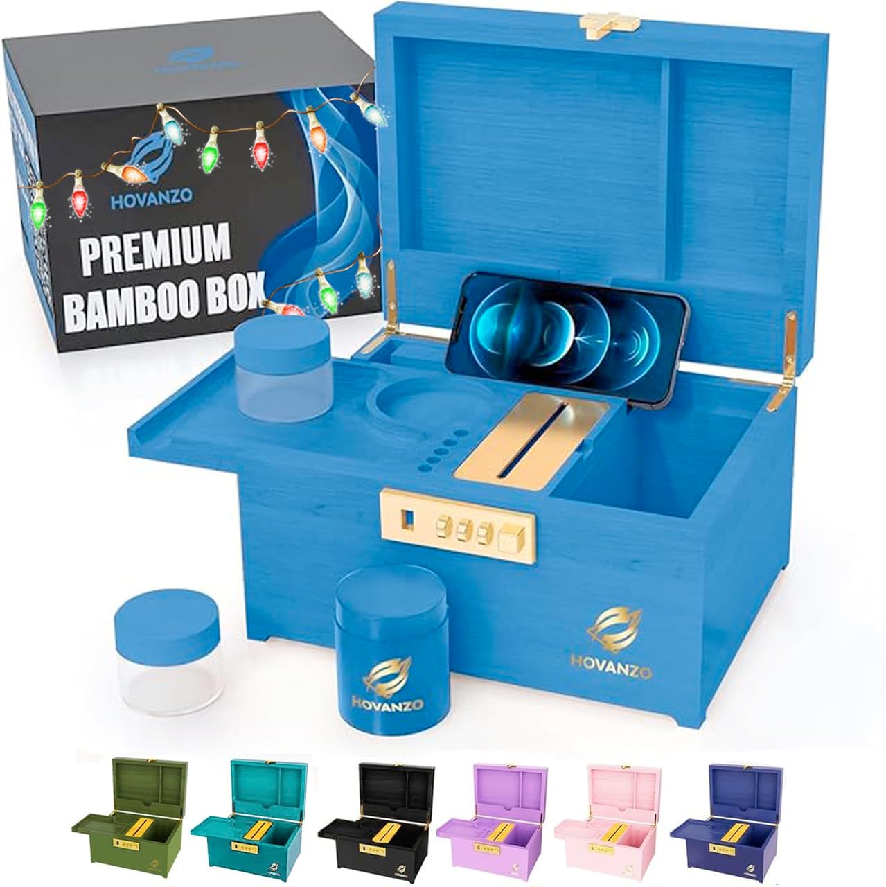 Premium Large Bamboo Locking Storage Box with Removable Tray