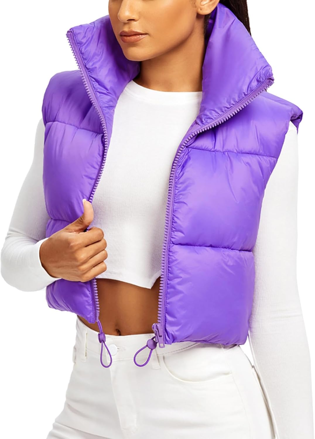 Fuinloth Women's Padded Vest: Stylish Lightweight Zip Crop Gilet