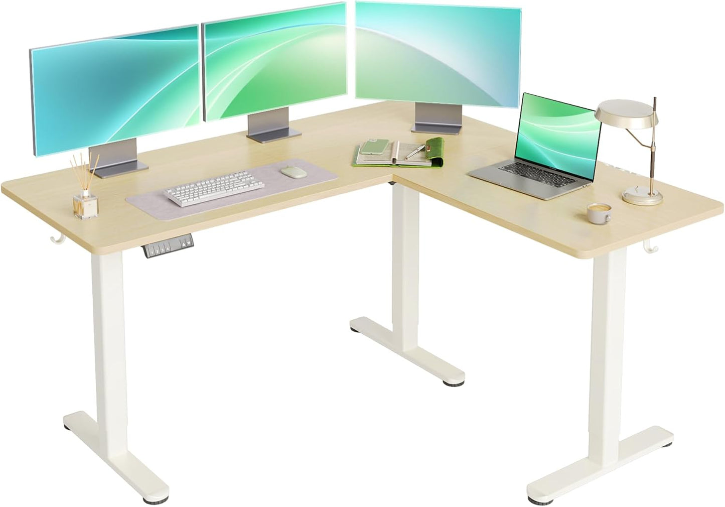 Electric L Shaped Standing Desk - Dual Motor, Adjustable Height - Home Office - 63 x 55