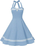 Women 50s Vintage Polka Dot Halter Swing Dress - Audrey Hepburn