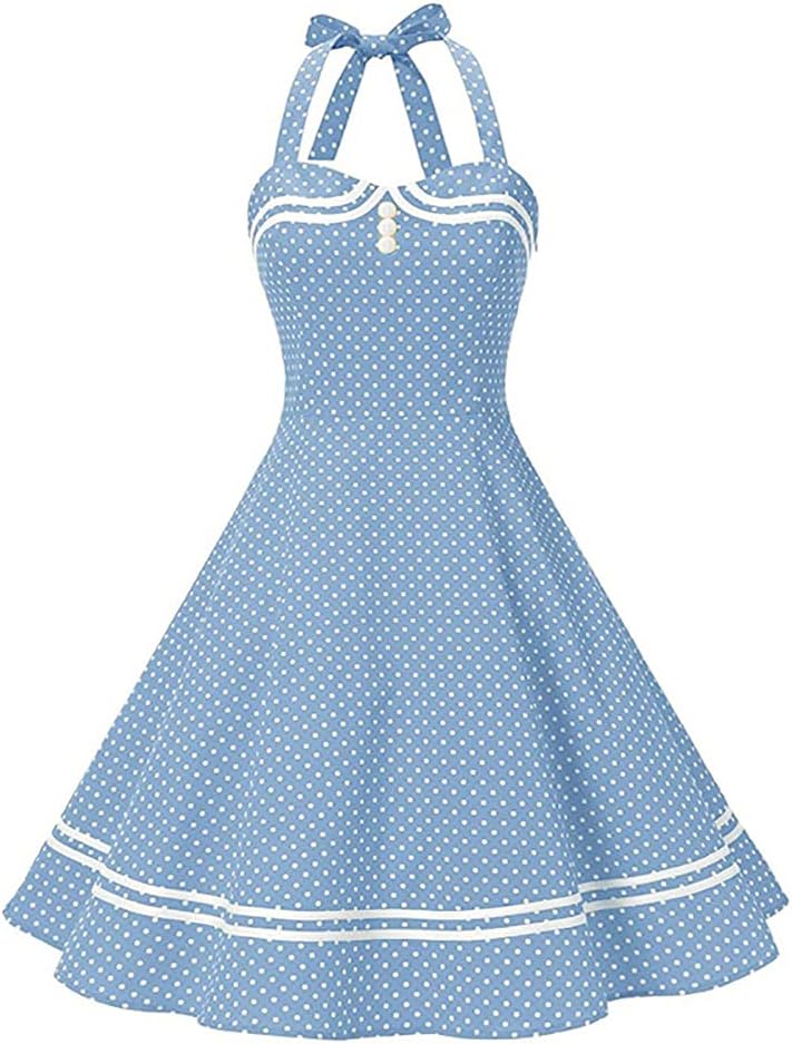 Vintage 1950s Polka Dot Halter Cocktail Swing Dress for Women