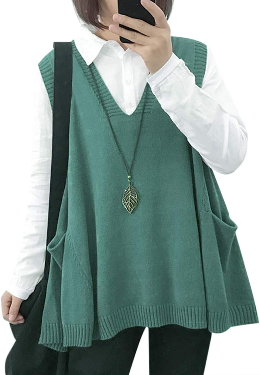 YESNO Sweater Vest Women Oversized Knit Pullover with Pockets