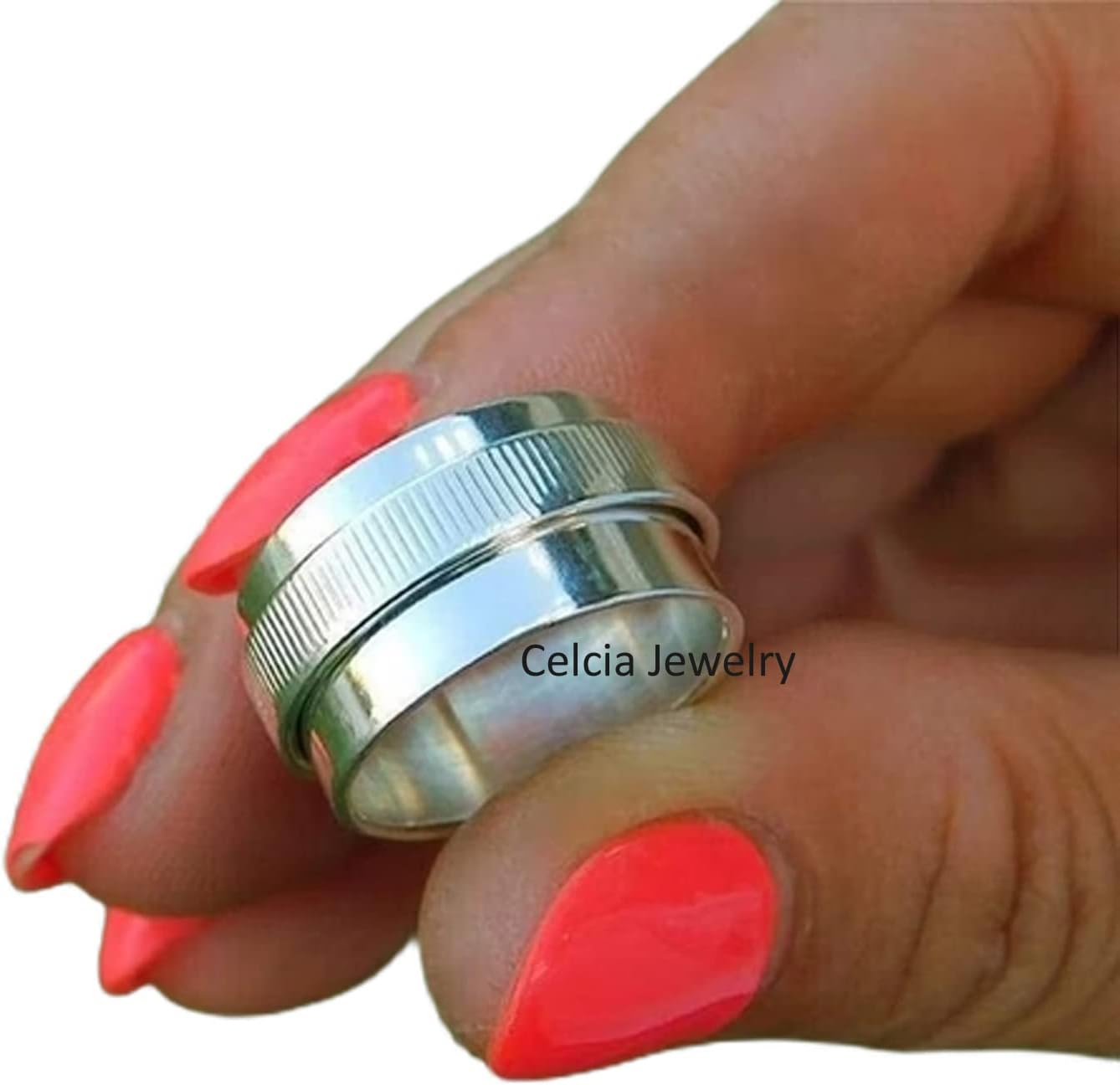 Natural 925 Sterling Silver Spinner Ring for Meditation and Fidgeting