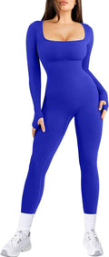 Long Sleeve Jumpsuit for Women with Built-In Bra - Bodycon Fit