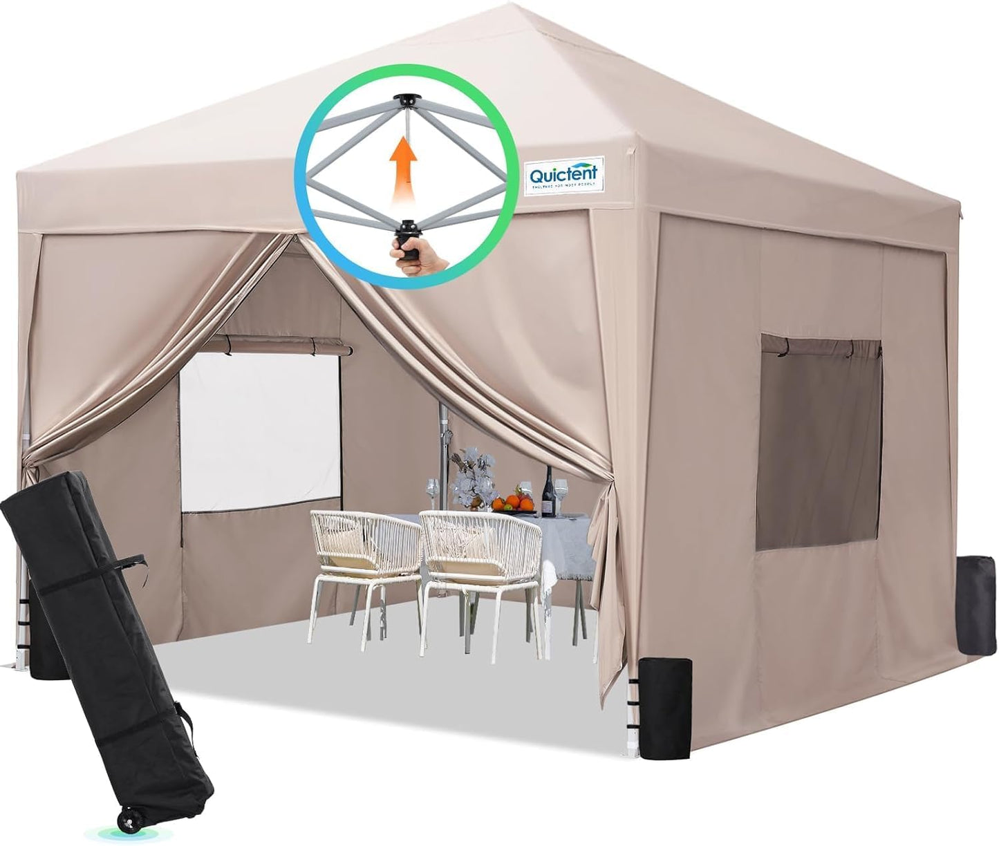 Quictent 6.6x6.6 Pop Up Canopy Tent with Sidewalls and Windows