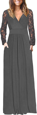AUSELILY Womens Long Sleeve Maxi Dress 2025 - Lace Sleeve Wrap Maxi