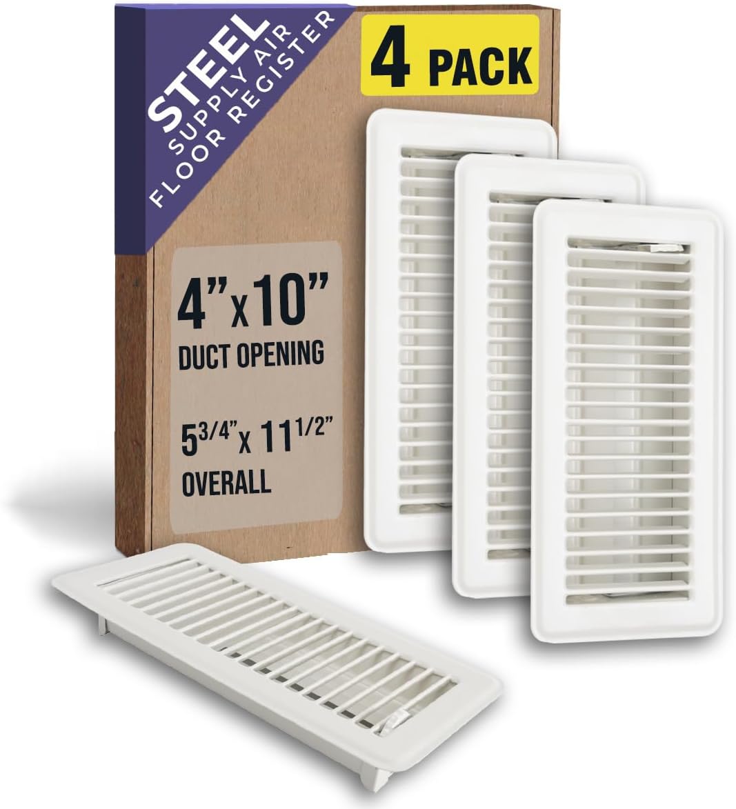 4 Pack Floor Register with Louvered Design for Duct Openings