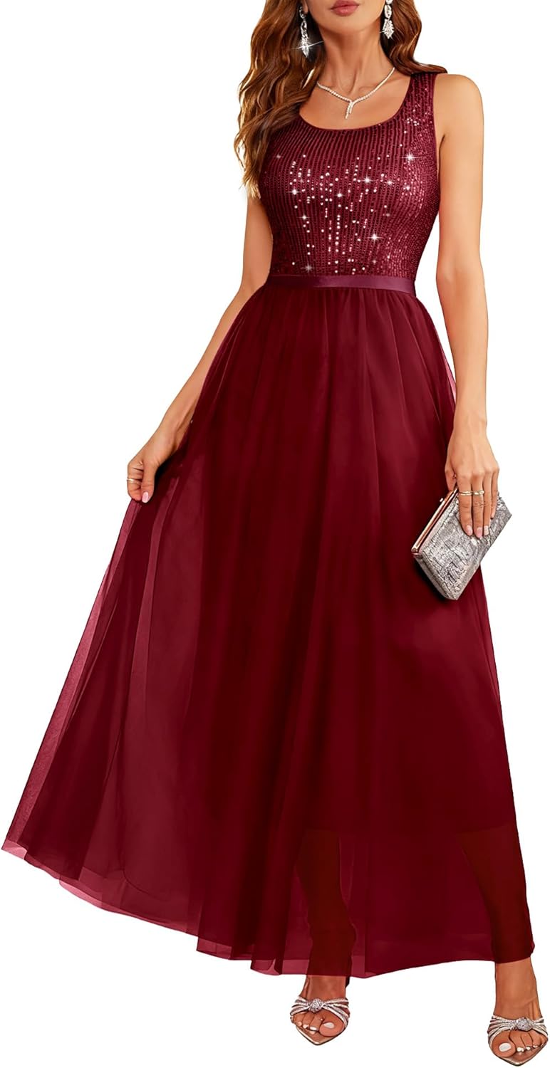 BeryLove Sequin Dress for Women - Elegant Vintage A Line Gown