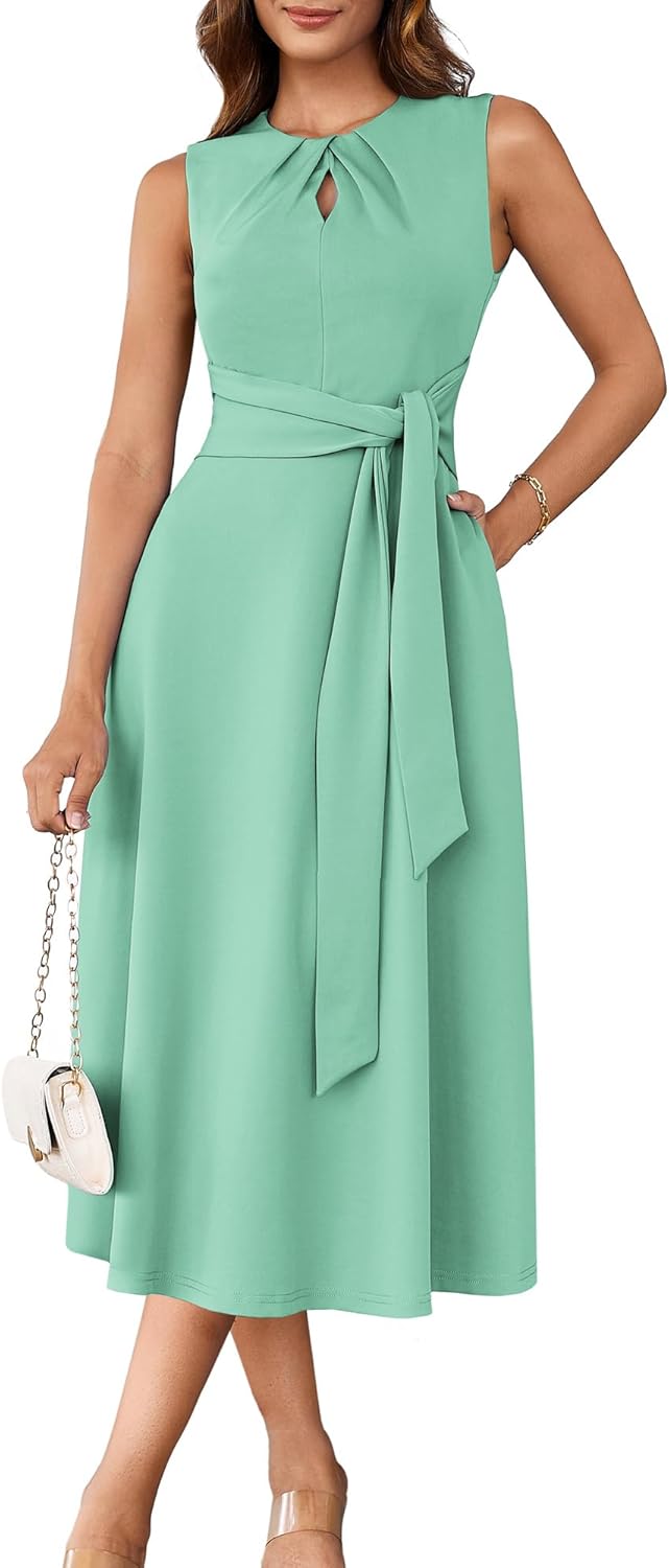 Elegant Summer Work Dress for Women with Tie Waist Design