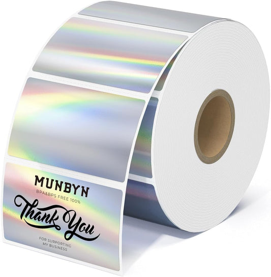 MUNBYN Holographic Thermal Sticker Labels for DIY Logo Design
