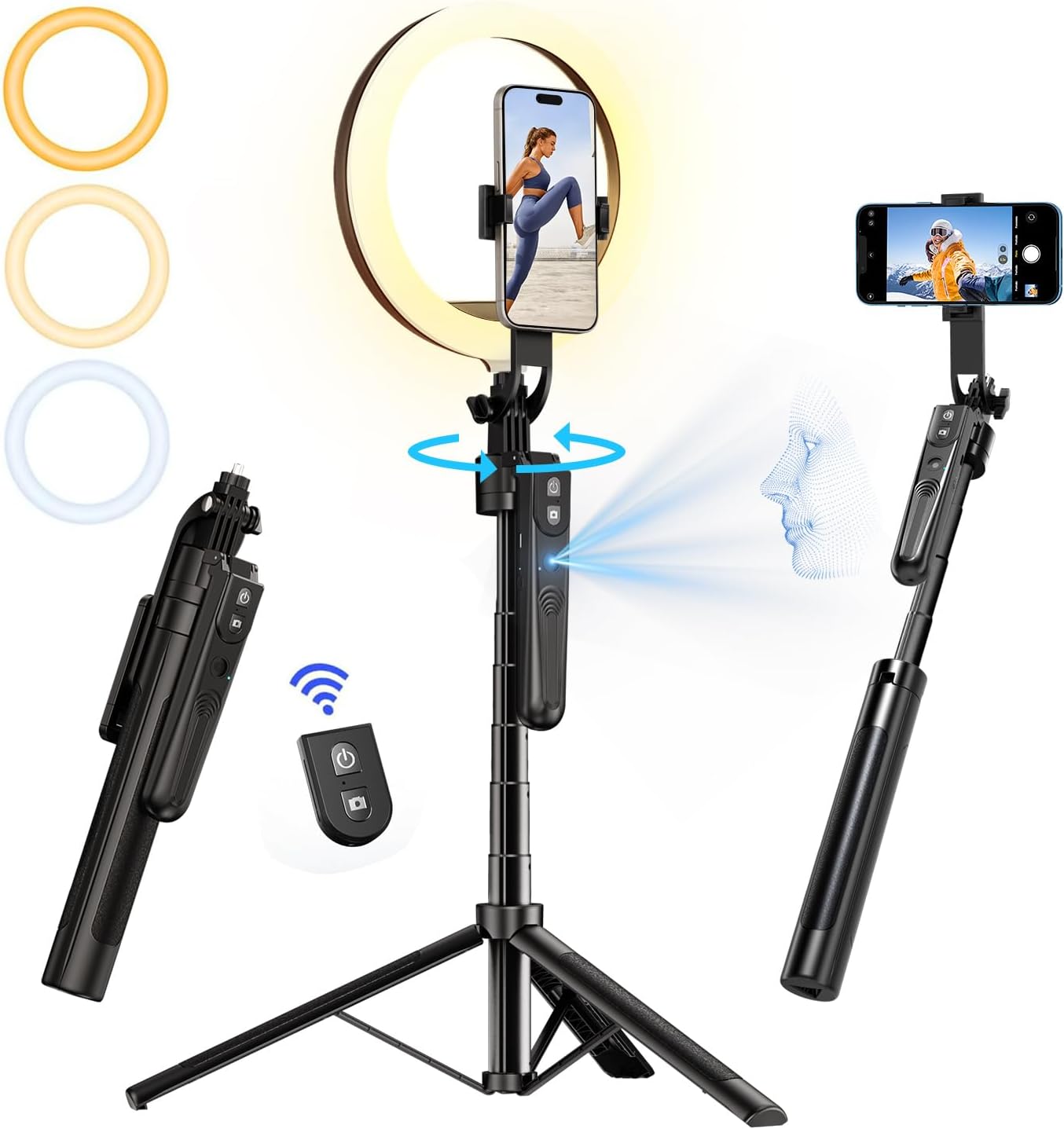 70.9 Auto Face Tracking Tripod with 360 Rotation & Ring Light