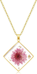 Birth Flower Necklace November Chrysanthemum - Handmade Pressed Flower