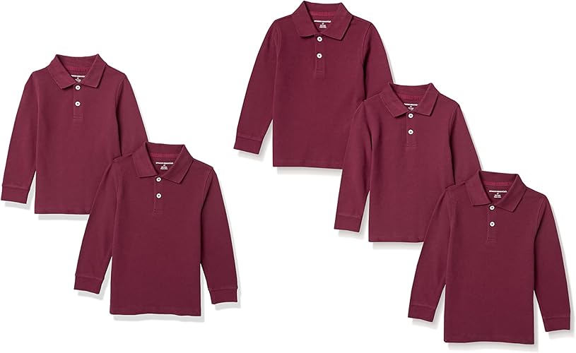 Boys and Toddlers' Uniform Long-Sleeve Pique Polo Shirt Multipacks