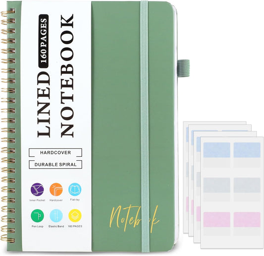 Lined Spiral Journal Notebook for Work & School, Green, 160 Pages