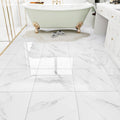 White Marble Peel and Stick Floor Tile 12x12 in - Easy DIY Update