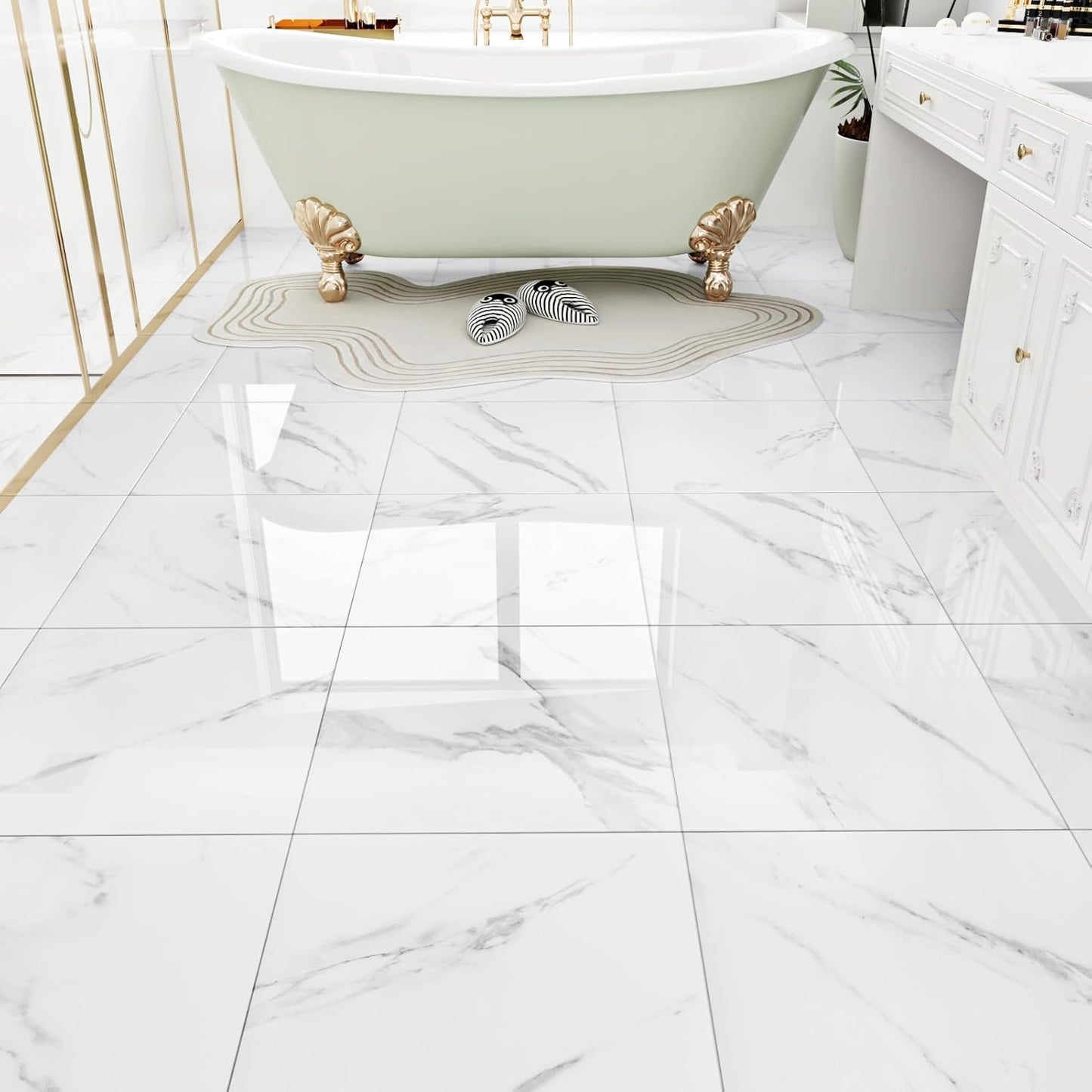 Peel and Stick White Marble Floor Tile for Easy Home Upgrade