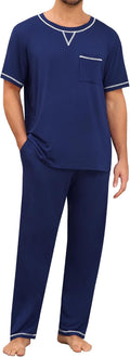 SWOMOG Mens Modal Pajamas Set Short Sleeve Top & Pants - Soft Comfort