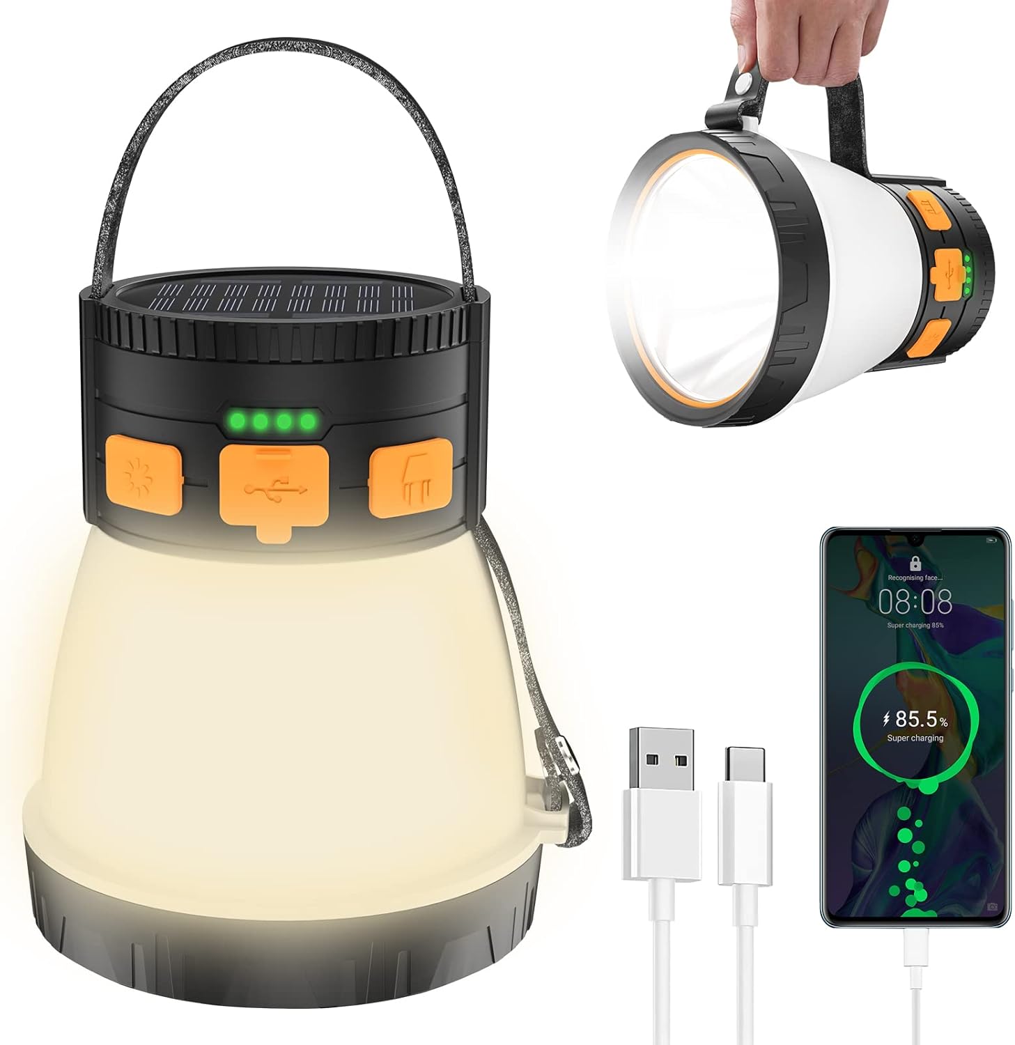1500 Lumens Rechargeable Camping Lantern: Solar Powered, Waterproof, 8 Modes - iToncs