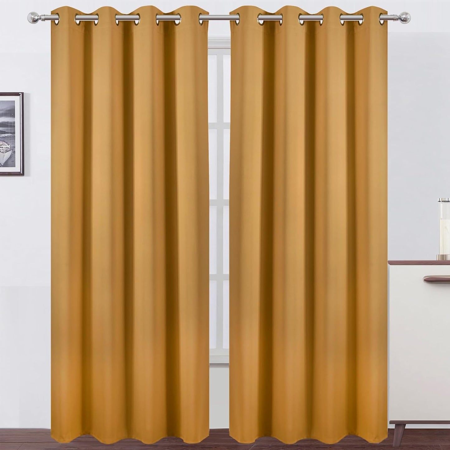 Mustard Yellow Thermal Blackout Curtains for Bedroom - Set of 2
