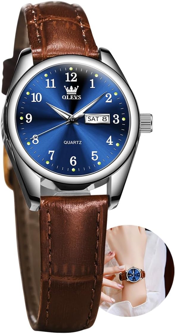 OLEVS Brown Leather Waterproof Women's Watch