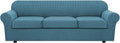 4 Piece Stretch Sofa Covers for 3 Cushion Couch - Storm Blue Jacquard