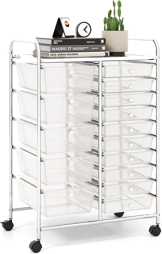 15 Drawer Rolling Storage Cart for Classroom and Home Office