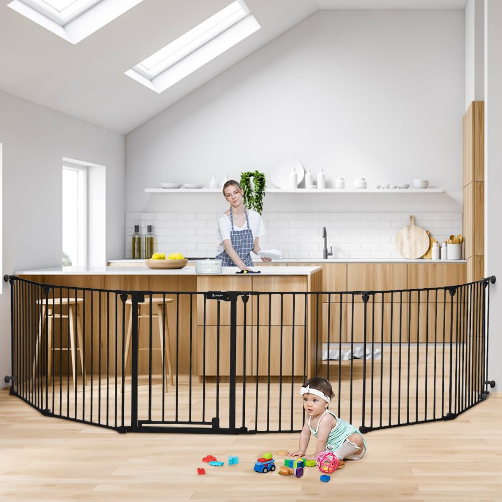 COMOMY 150 Extra Wide Baby Gate - Securely Block Doorways & Fireplace
