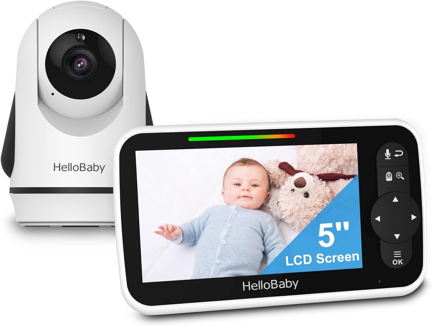 HelloBaby 5 Inch Video Baby Monitor with Remote Pan-Tilt-Zoom