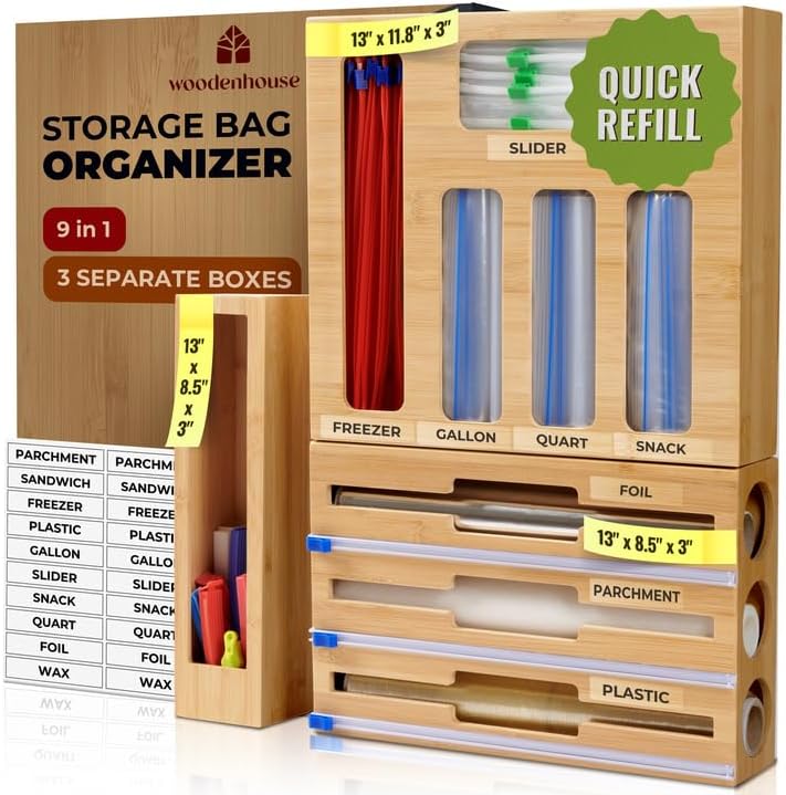 Kitchen Drawer Organizer for Sandwich Bags and Foil Wraps