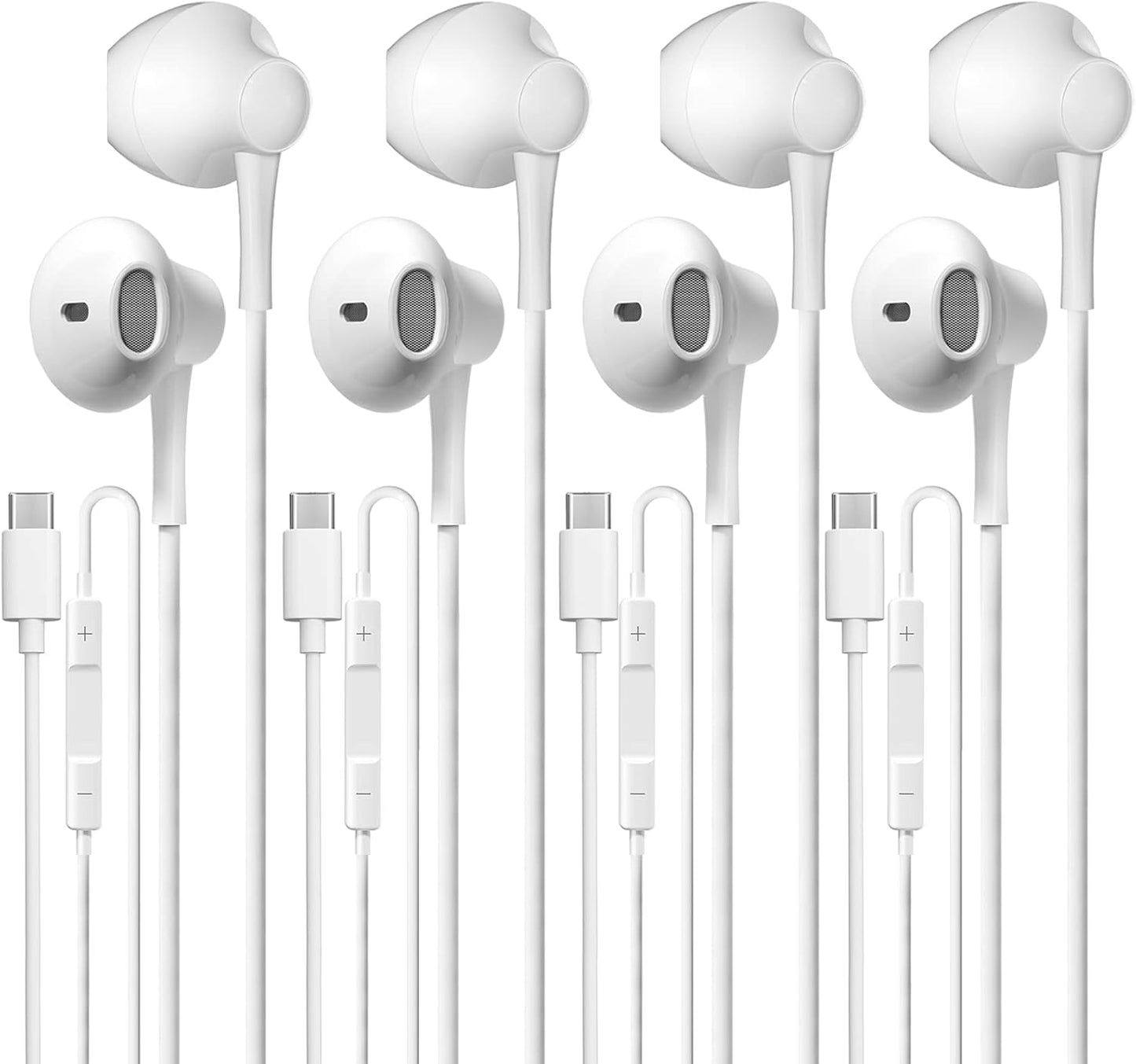 HiFi USB C Earbuds 4 Pack: Stereo Sound, Mic, Remote