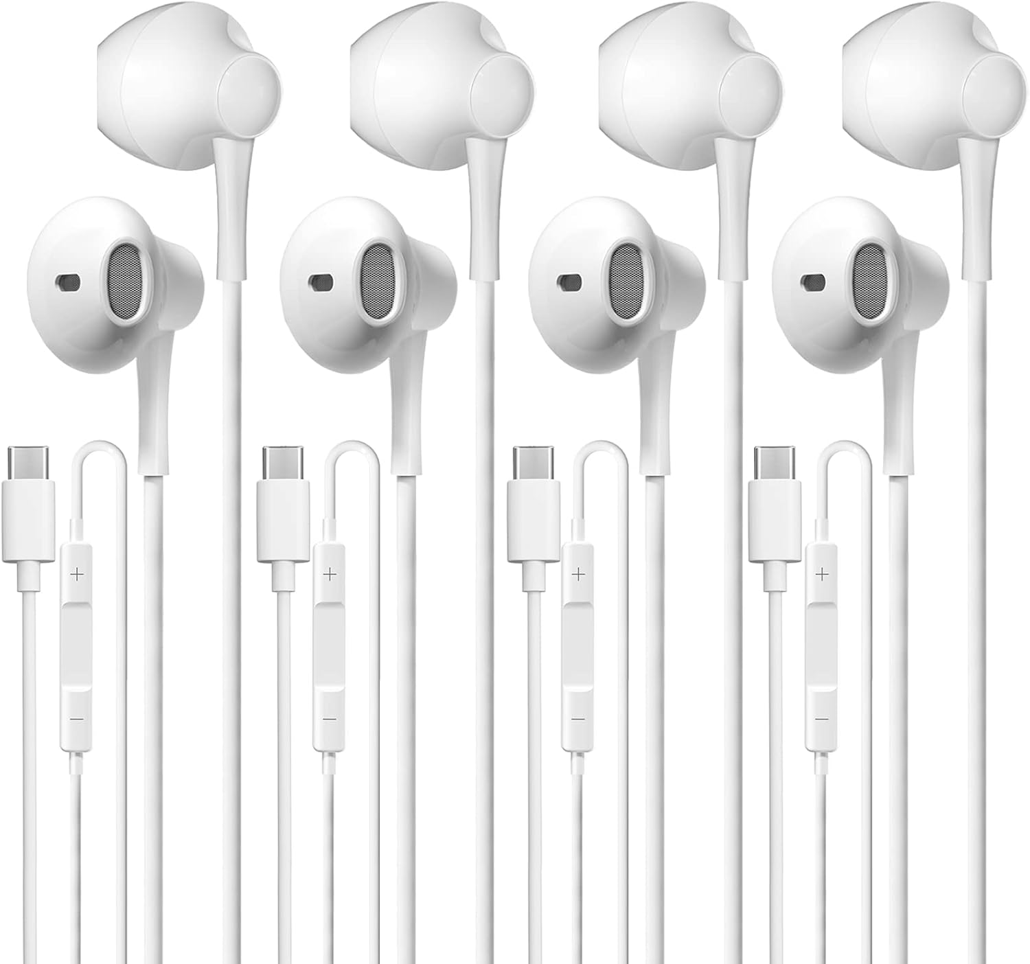 HiFi USB C Earbuds 4 Pack: Stereo Sound, Mic, Remote