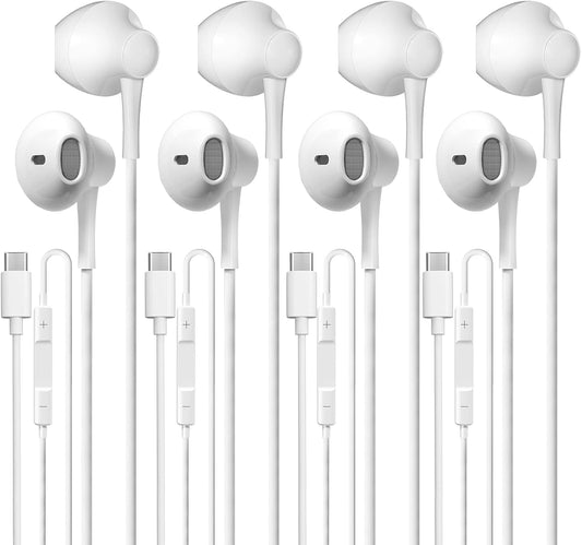 HiFi USB C Earbuds 4 Pack: Stereo Sound, Mic, Remote