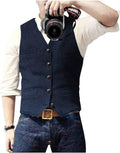 Mens Tweed Herringbone Waistcoat Vest - Slim V Neck for Prom