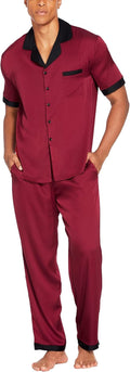 Ekouaer Men Satin Silk Pajamas Set 2 Piece Button Down Sleepwear
