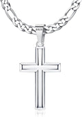 925 Sterling Silver Cross Necklace Men - Durable Figaro Chain