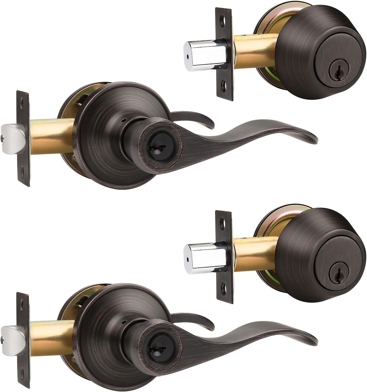 Gobrico Oil Rubbed Bronze Keyed-Alike Door Levers and Deadbolts