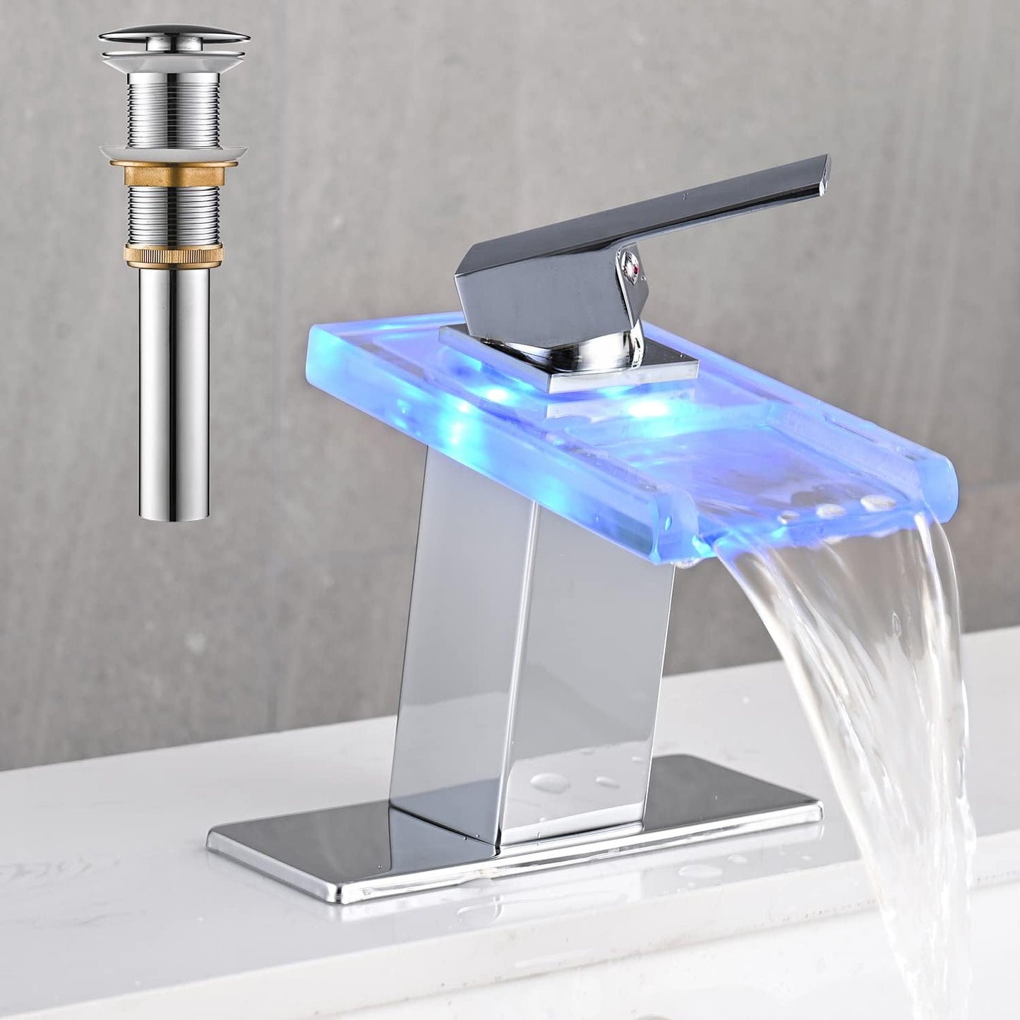 LED Bathroom Sink Faucet with Color Changing Waterfall Design