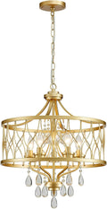 Gold Crystal Chandelier 5-Light Modern Farmhouse - Vintage Pendant