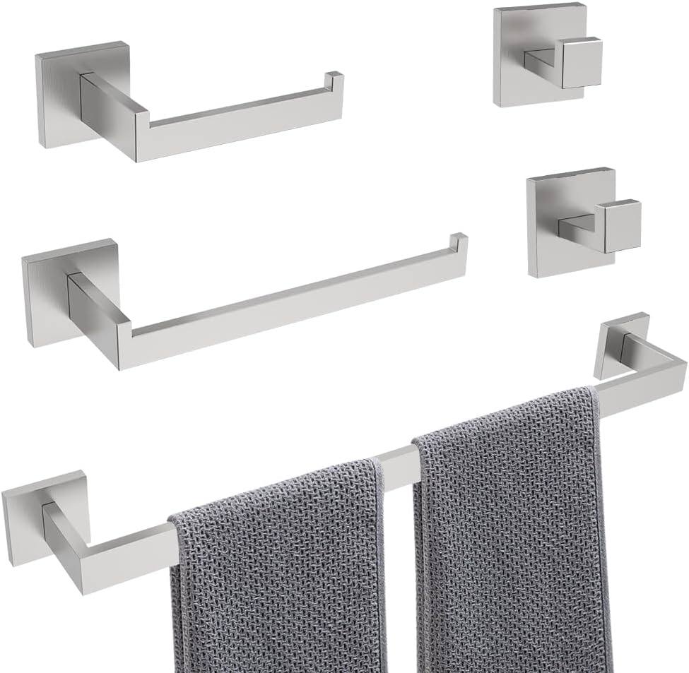 5-Piece Brushed Nickel Bathroom Hardware Set for Modern Homes