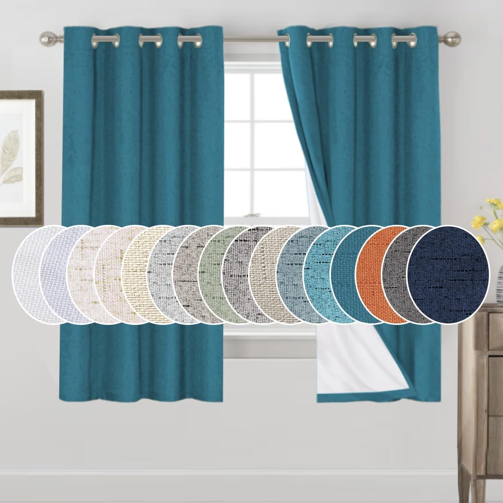 Blackout Curtains 63in Linen Textured Thermal Insulated for Bedroom