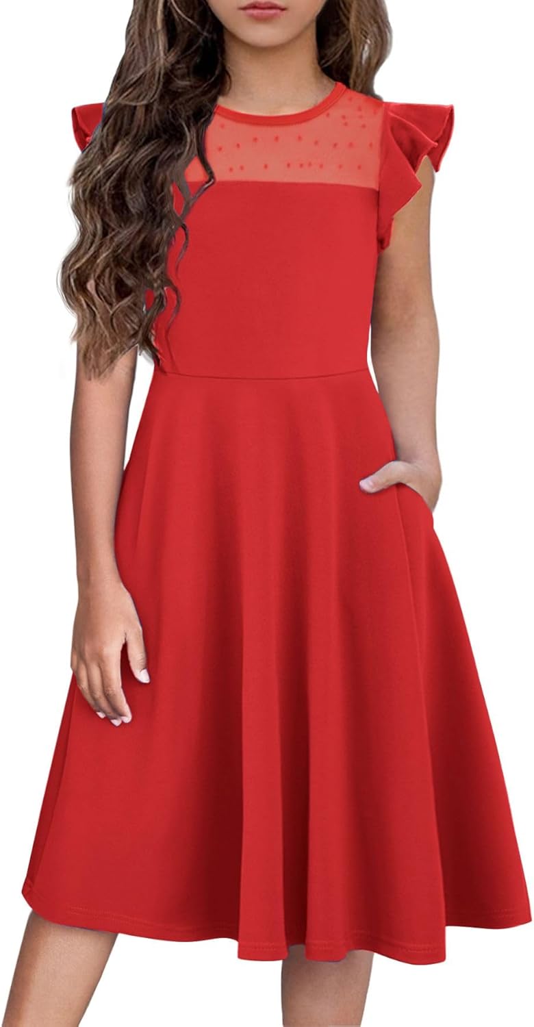 Girls Dresses Summer Formal Party Wedding Ruffle Sleeve Mesh