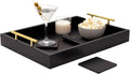 Wooden Serving Tray 15.7 x 11.8 x 3.1 in - Black Rustic with Handles
