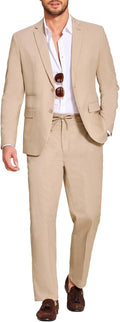 Men's 2 Piece Linen Suits Set Regular Fit Casual Blazer and Pants