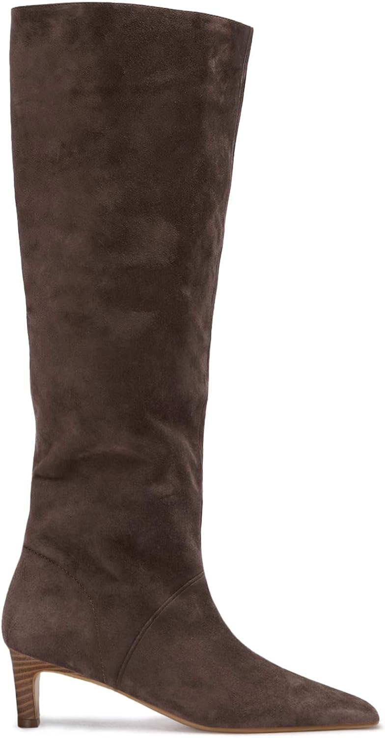 Coutgo Womens Knee High Boots with Kitten Heel for Style