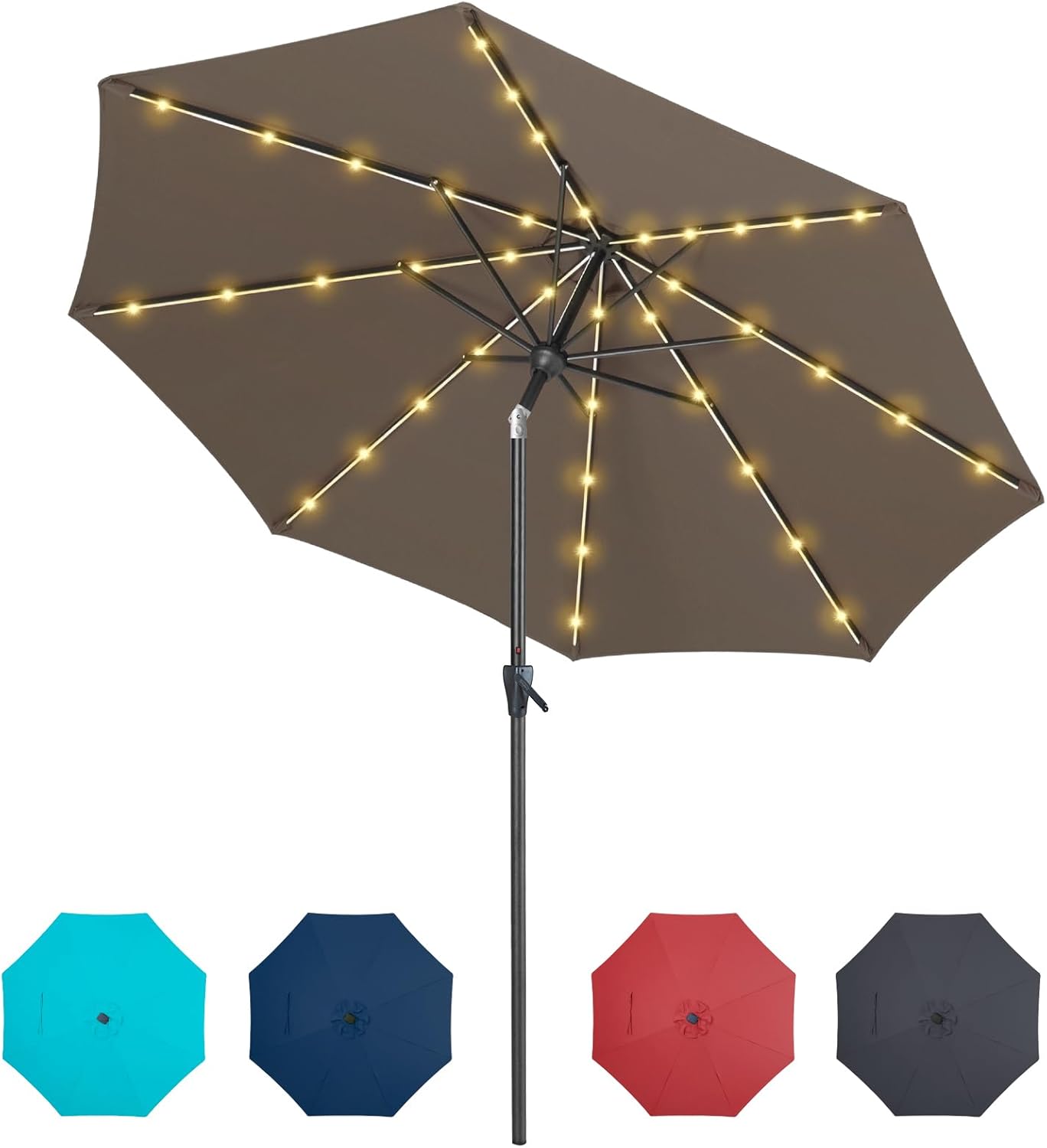 Tempera Solar Patio Umbrella with 40 LED Lights and Tilt