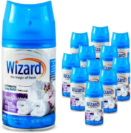 12 Wizard Automatic Spray Refills Fresh Linen for Odor Control