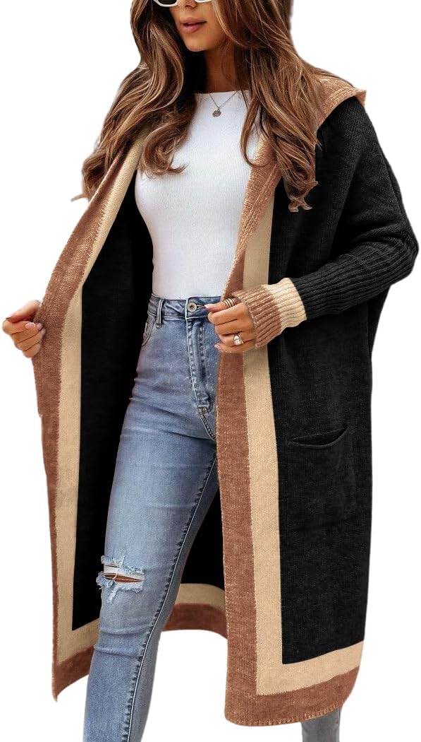 Chouyatou Women's Oversized Hooded Long Cardigan Sweater with Pockets