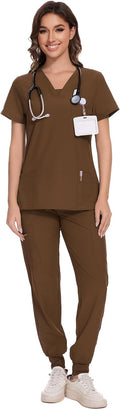 COZYFIT Scrubs for Women V-Neck Top & Cargo Pants Set (Style KYJH)