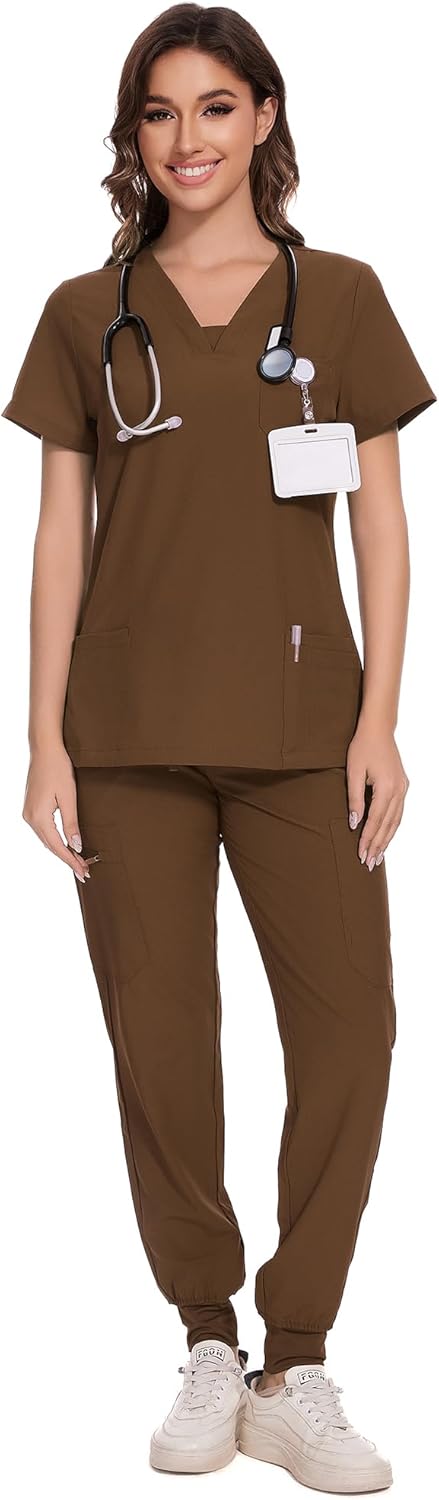 COZYFIT Scrubs for Women - V-Neck Top & Cargo Pants Set